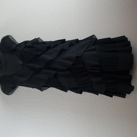 Loft | Women's Tier Ruffle V-Neck Pull-On Black Dress Sz S - Picture 2 of 9